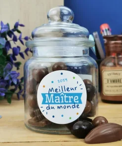 Bonbonnière “Meilleur Maître du monde” rempli de chocolat français (Maison Guinguet) – Cadeau Maître
