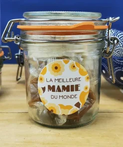 Bocal LE PARFAIT – “Meilleure mamie du Monde” caramel et nougat – 150g (5 nougats – 10 caramels)
