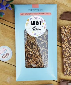 Tablette Chocolat Lait et Noisettes Caramélisées “Merci Atsem” made in France (Maison Guinguet) – Cadeau Atsem