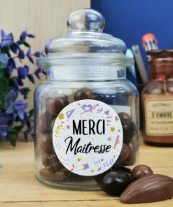 Bonbonnière “Merci Maîtresse” rempli de chocolat français (Maison Guinguet) – Cadeau Maîtresse