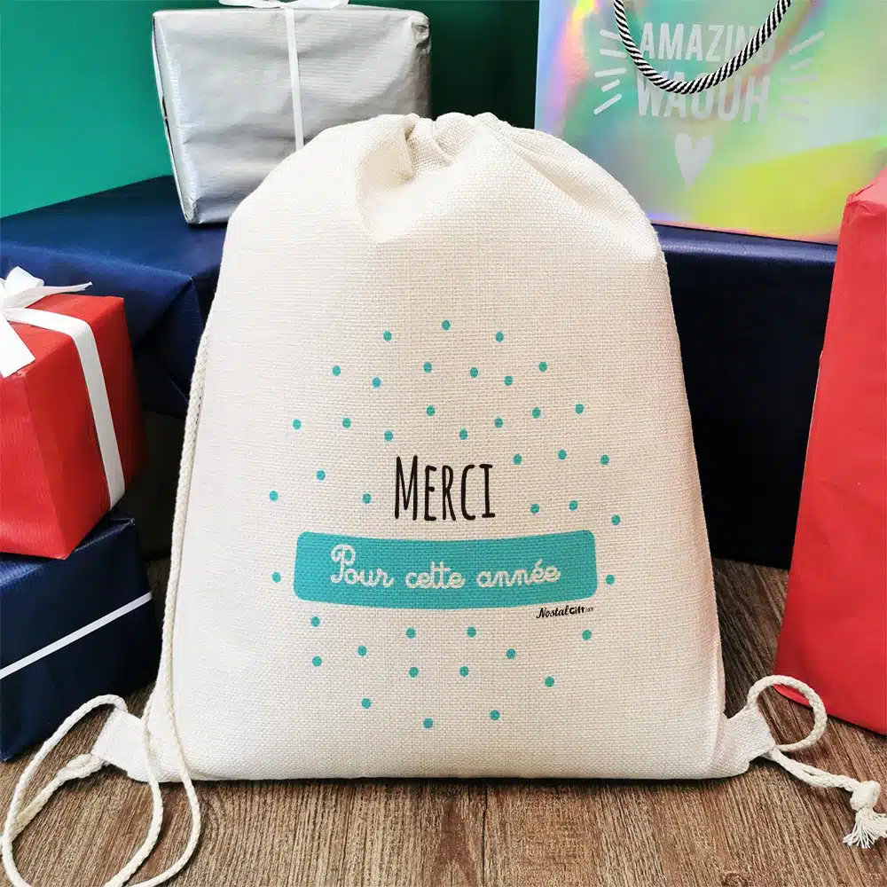 Sac cadeau réutilisable (34 x 42 x cm) et sa carte – Merci pour cette année