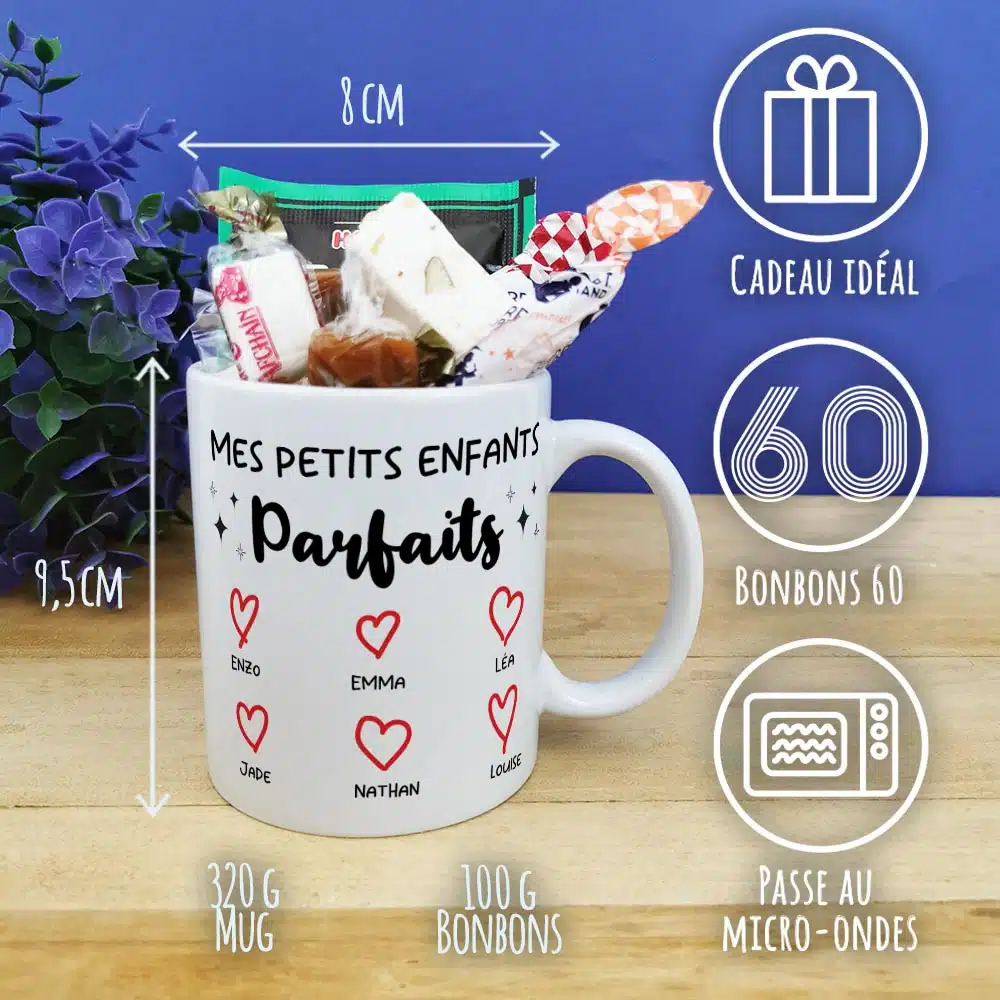 Mug bonbon années 60 “Mes petits enfants parfaits” cadeau pour mamie et papy personnalisé – Image 4
