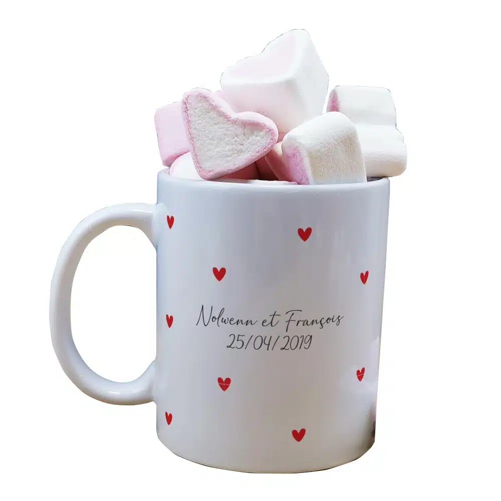 Mug “Petits coeurs” personnalisé et ses guimauves coeurs x10 – Cadeau couple – Image 4