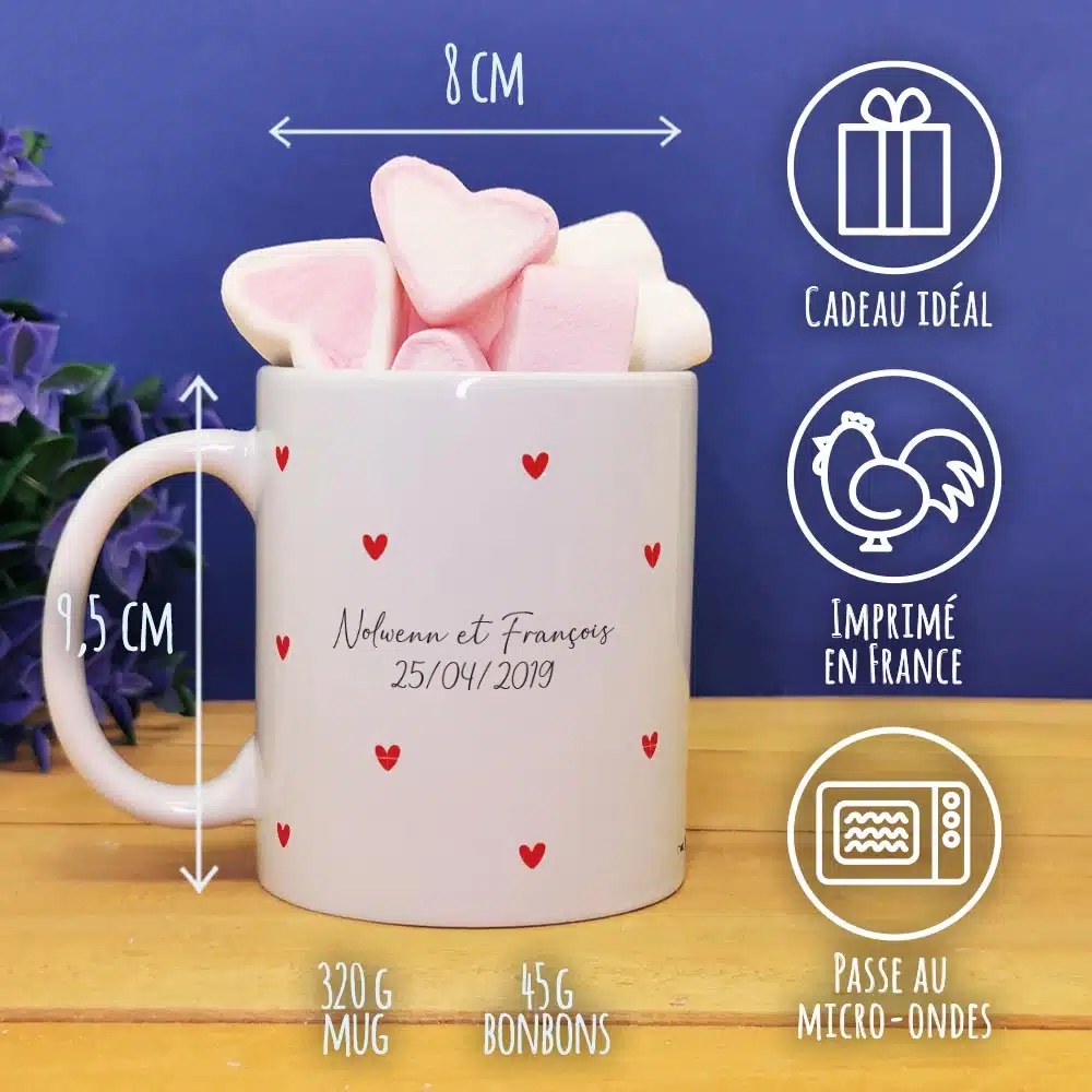 Mug “Petits coeurs” personnalisé et ses guimauves coeurs x10 – Cadeau couple – Image 3