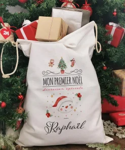 Hotte de Noël XXL personnalisée – Mon premier Noël – Bonhomme de neige