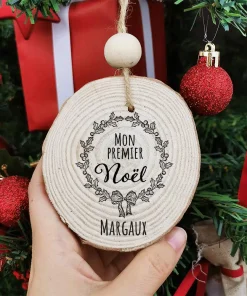 Boule de noël en bois – Personnalisé avec le prénom – Mon premier Noël