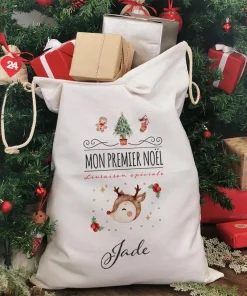 Hotte de Noël XXL personnalisée – Mon premier Noël – Renne