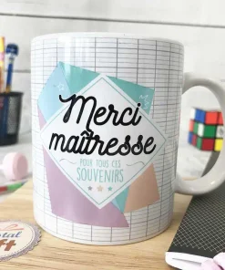 Mug – “Merci Maitresse pour tous ces souvenirs” – Idée cadeau maîtresse (Collection géométrique)