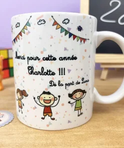 Mug personnalisé – “Merci pour cette année” – Collection Confetti – Cadeau crèche, nounou…