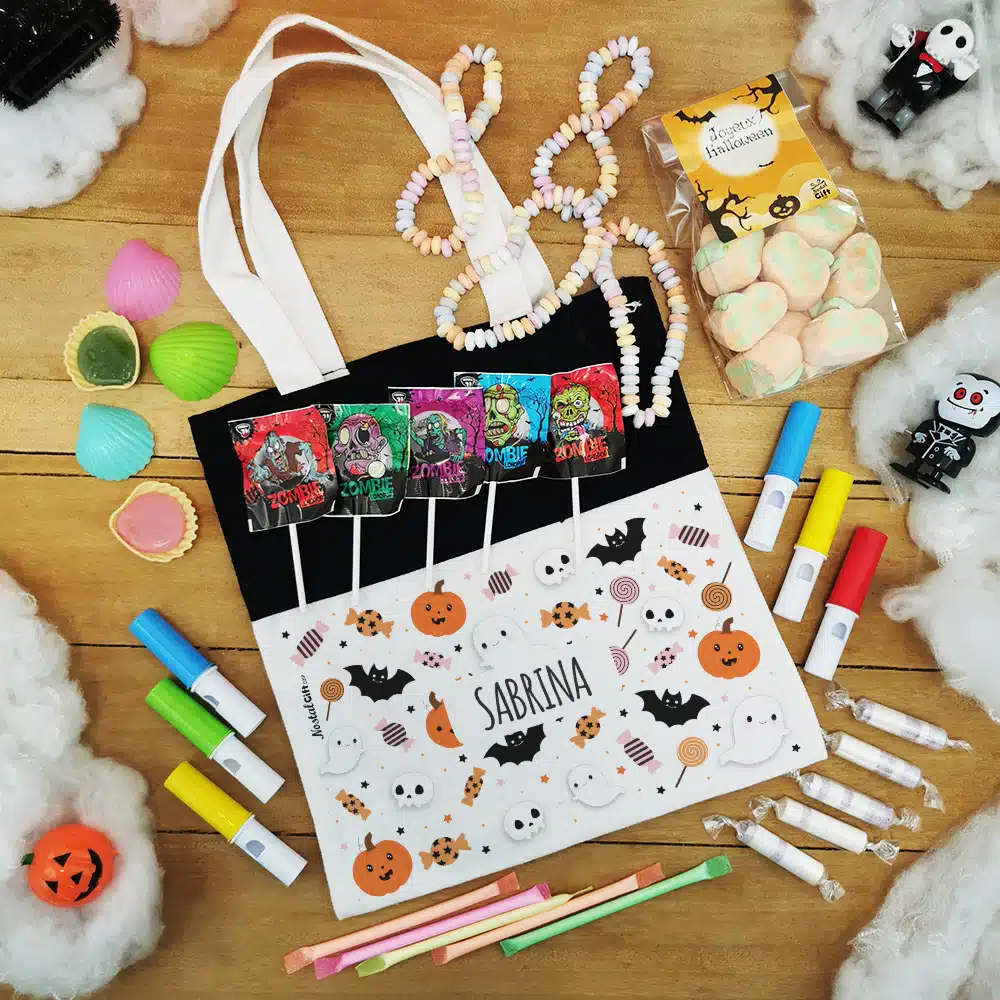 Sac Fantômes et citrouilles d’Halloween Personnalisé rempli de bonbons – Image 3
