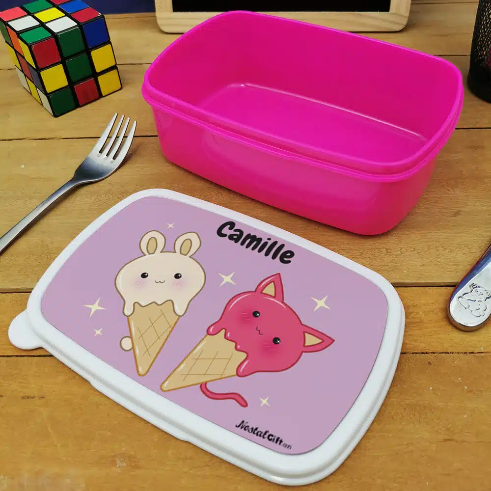 Boîte à goûter & gourde enfant personnalisées Glaces Kawaii – Image 4