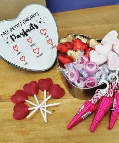 Coffret Bonbon Coeur “Mes petits enfants parfaits” personnalisé (Boîte en métal)