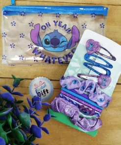 Stitch – 4 élastiques pour cheveux, 2 mini chouchou et 4 barettes dans une trousse (Disney)