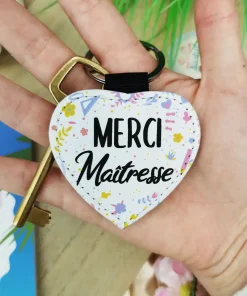 Porte clé “Merci maîtresse” cœur – Collection floral