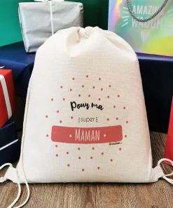 Sac cadeau réutilisable (34 x 42 cm) et sa carte – Pour ma super Maman