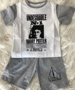 Harry Potter – Pyjama avec T-shirt et short (gris et blanc) pour enfant