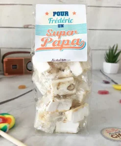 Sachet bonbons personnalisé – 15 nougats tendres “Pour un super-papa”