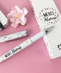 Stylo « Merci maîtresse » – Cadeau maîtresse – Collection florale