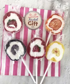 Sucettes Rock décorées goût fruits ou de fleurs x5