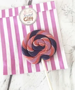 Sucette ronde de fête foraine cassis – 16 cm