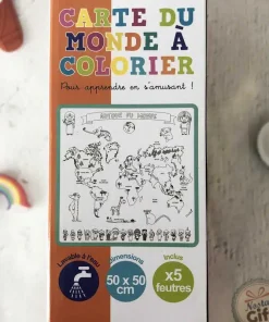 Tapis carte du monde à colorier (+ 5 feutres)