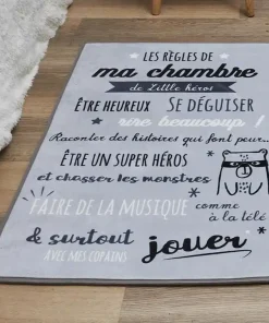 Tapis chambre enfant “Règles de la chambre” – Gris