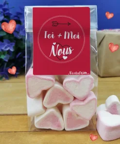 Sachet Gros Coeur en guimauve x 15 – “Toi + Moi”