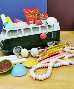 Coffret bonbon Volkswagen Combi vert en métal rempli de bonbons rétros 80