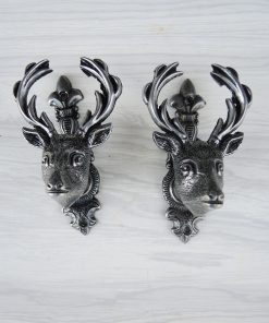 2 Anciennes Poignées en Laiton Argenté Cerf