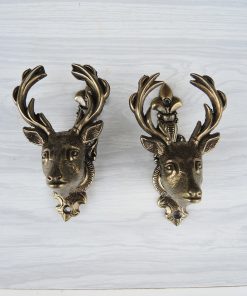 2 Anciennes Poignées en Laiton Doré Cerf