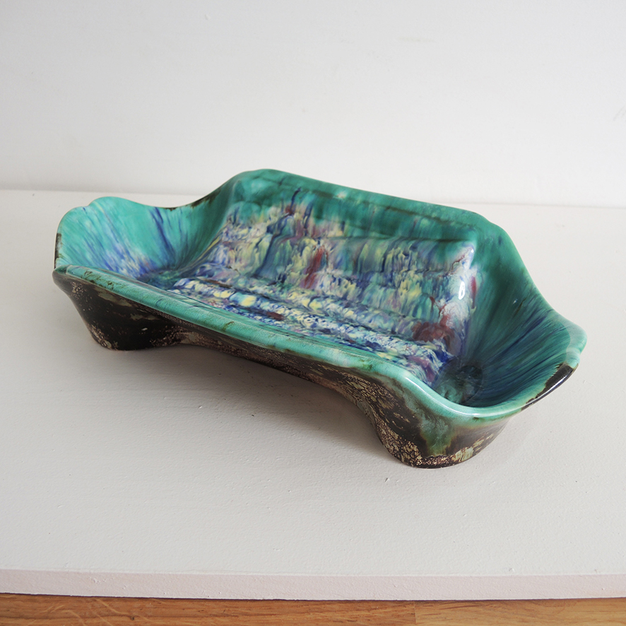 Ancien Plat à Asperges en Céramique Signé