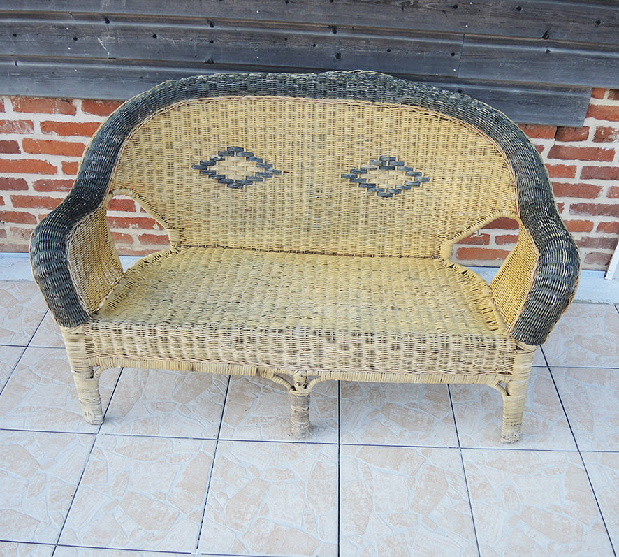 Ancien Salon en Osier : Canapé & Table Basse – Image 3