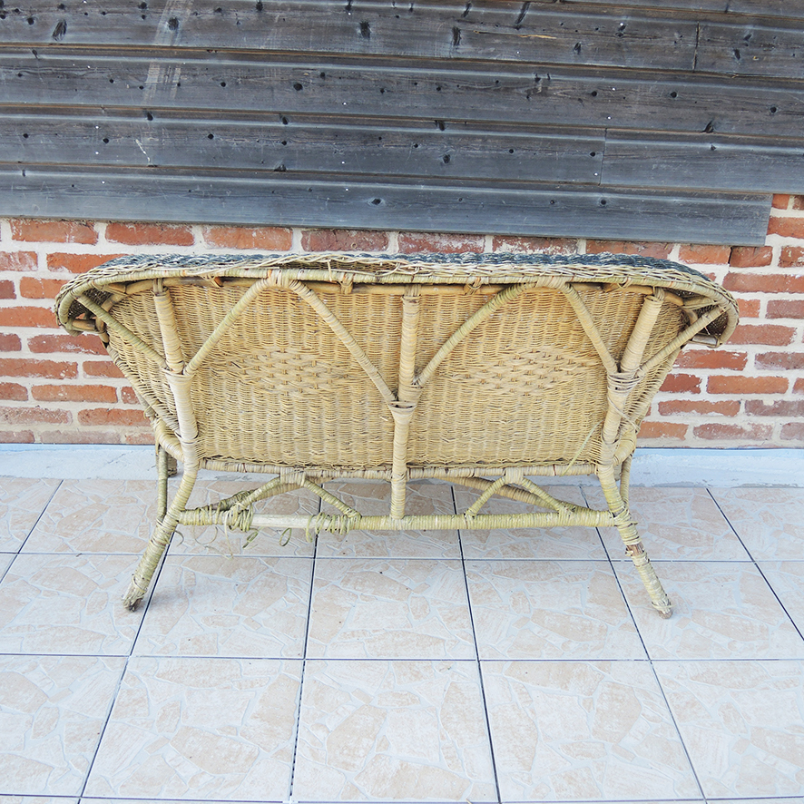 Ancien Salon en Osier : Canapé & Table Basse – Image 5