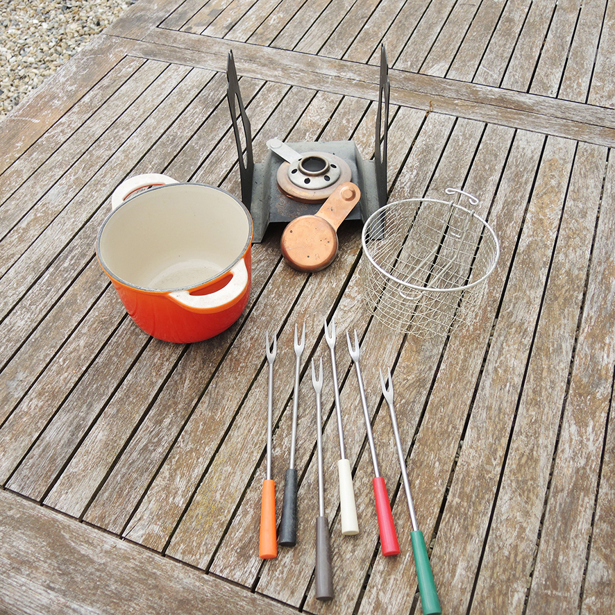 Ancienne Fondue Friteuse Le Creuset en Fonte Orange