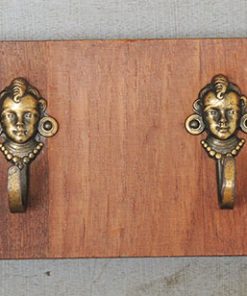 Ancien Panneau Porte-Clé Mural en Bois & Laiton