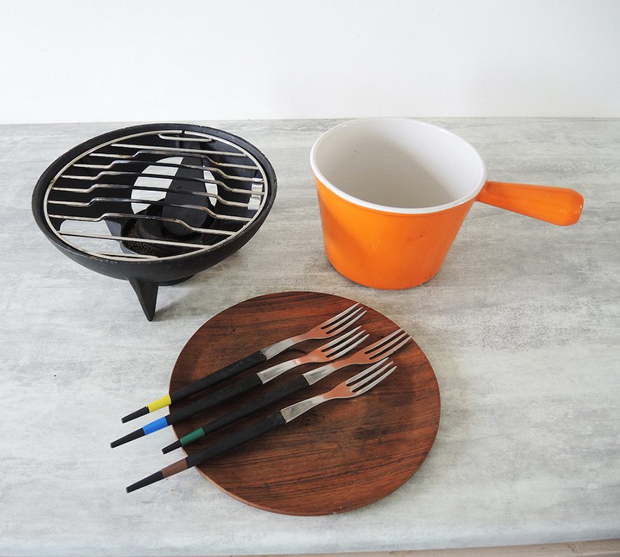 Ancien Service à Fondue Savoyarde Orange LE CREUSET