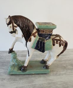 Ancienne Sculpture / Porte Plante Cheval en Faïence Polychrome
