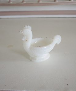 Ancien Coquetier Coq en Verre Opaline Blanc