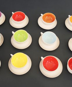 Ancien Service à Thé en Céramique Multicolore Signé