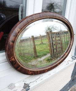 Ancien Miroir Biseauté Oval avec Cadre en Bois