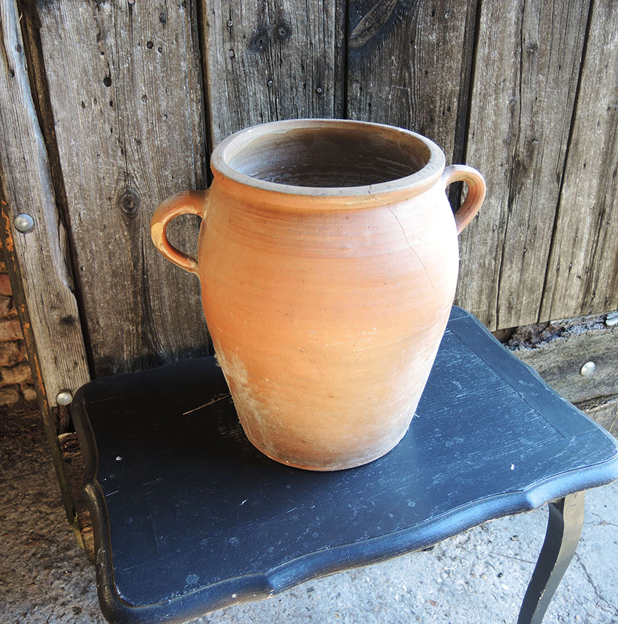 Ancien Grand Pot à Graisse en Grès Non Emaillé H 33,5 cm