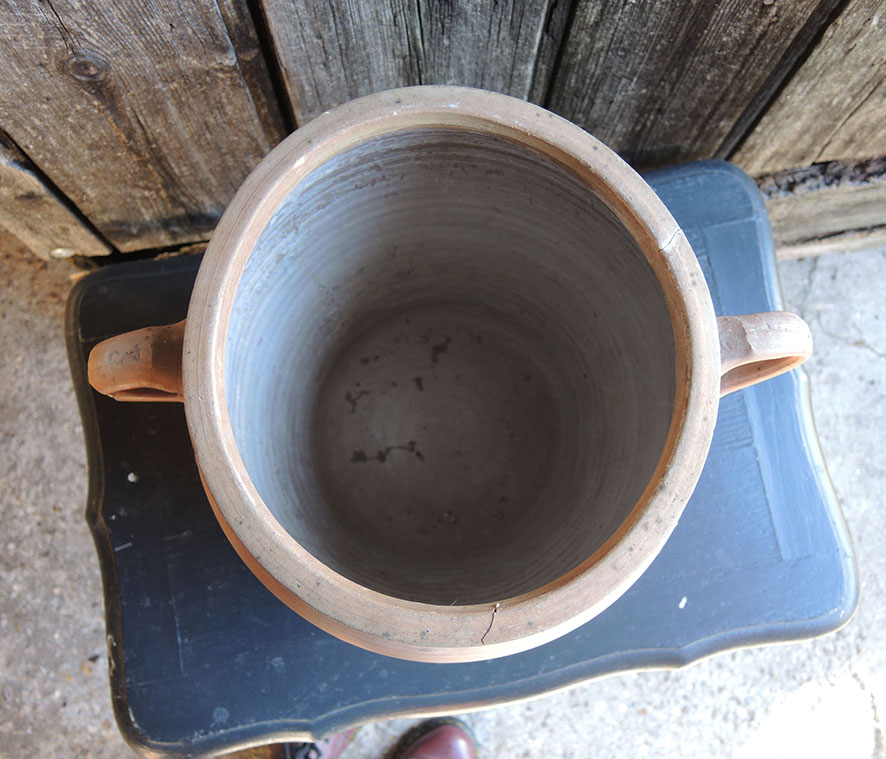 Ancien Grand Pot à Graisse en Grès Non Emaillé H 33,5 cm – Image 3