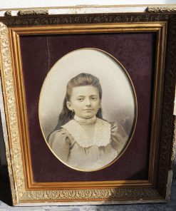 Ancien Portrait Photo Encadré et Signé : Jeune Fille