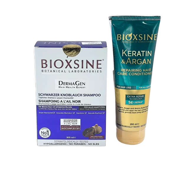 BIOXSINE SHAMP ANTI-CHUTE AIL NOIR TT CHVX 300ML+APRES SHP KERATINE&ARGAN FL/250ML