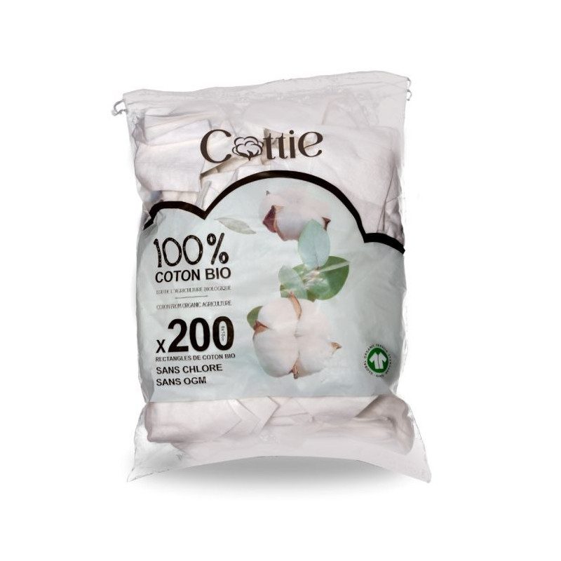 COTTIE – COTON PADS BIO 200 RECTANGLES DE COTON BEBE
